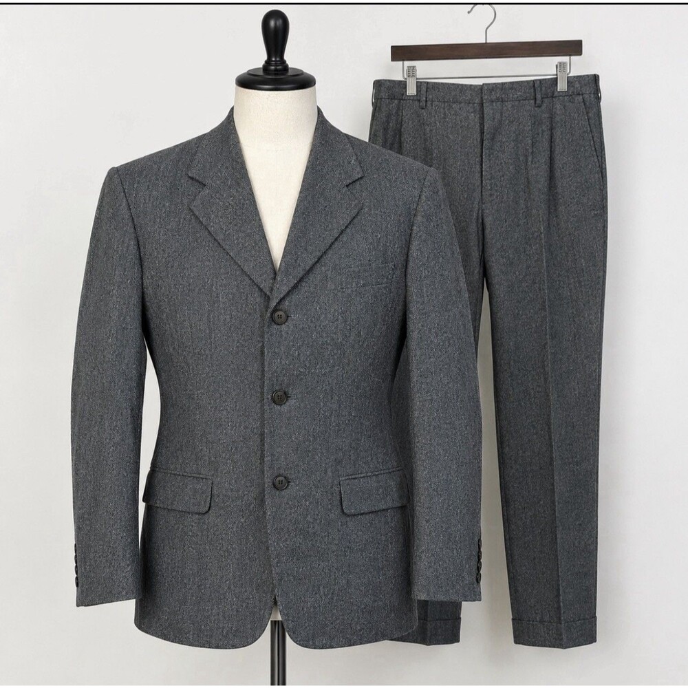 Vtg Norman Hilton 40L Bespoke Charcoal Gray 2 Piece Wool Suit Jacket Pants W32